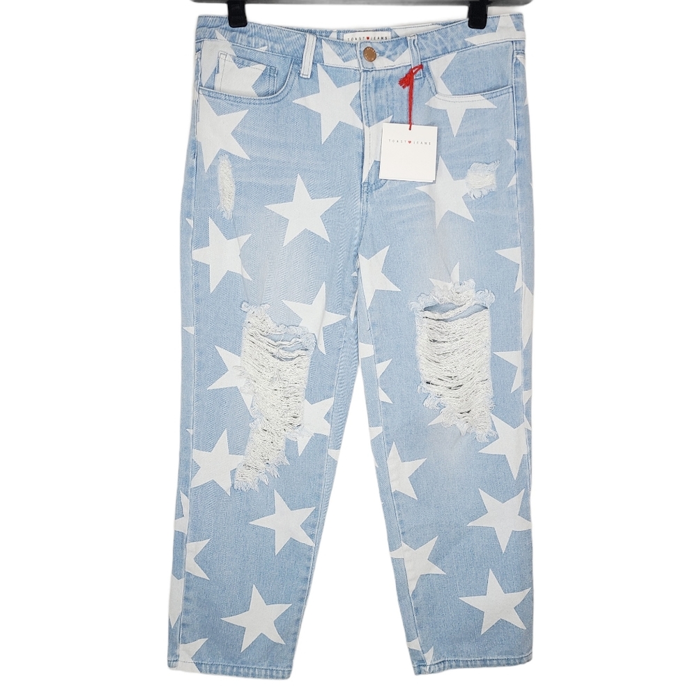 Toast Jeans Bleached Star High Rise Boyfriend Crop Jeans DP74072-02 Large NWT